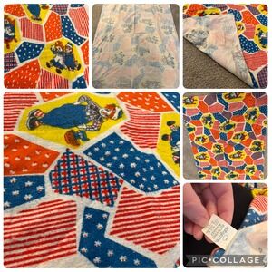 Vintage Babycare Raggedy Ann and Andy Cotton Receiving Blanket 30x40 Red Blue